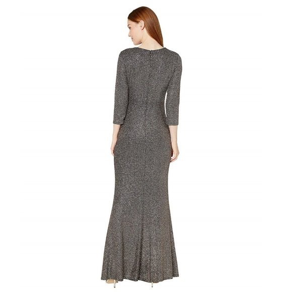NWOT Calvin Klein Cut Out Sparkle Shimmer Evening Gown Quarter Sleeve Dress 8 - Picture 3 of 17